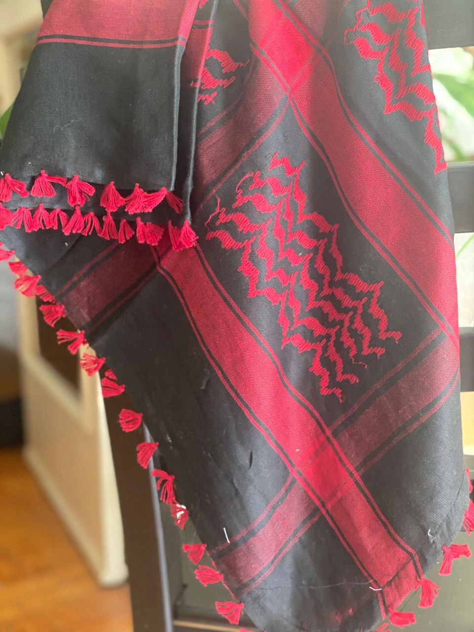 Sanasel Authentic Palestinian Keffiyeh – Handcrafted with Heritage (Red on Black)